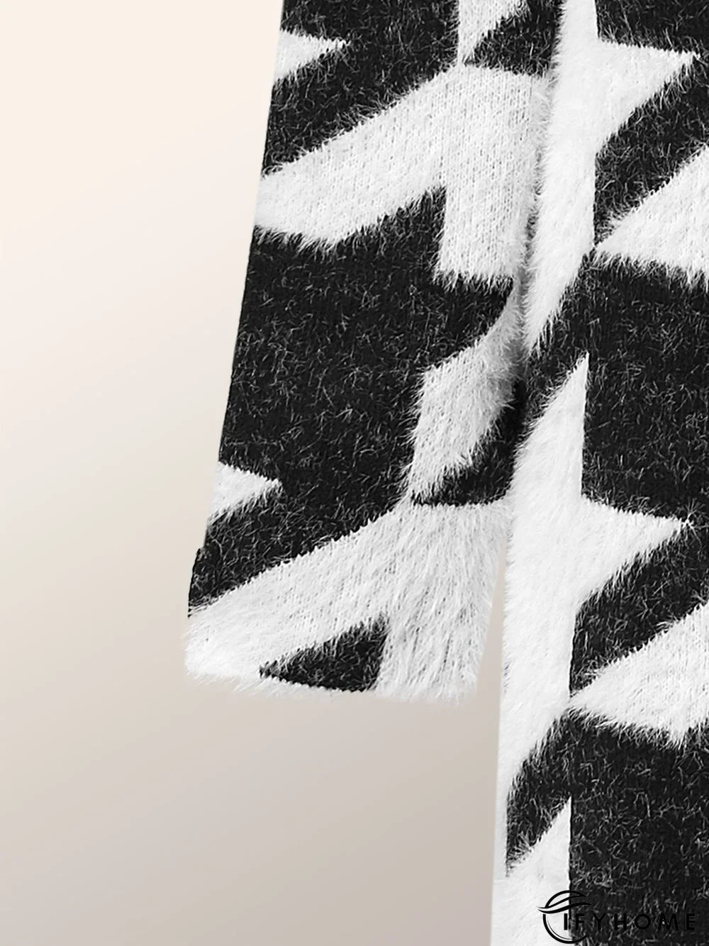 Loose Urban Houndstooth Long Sleeve Sweater Coat | IFYHOME