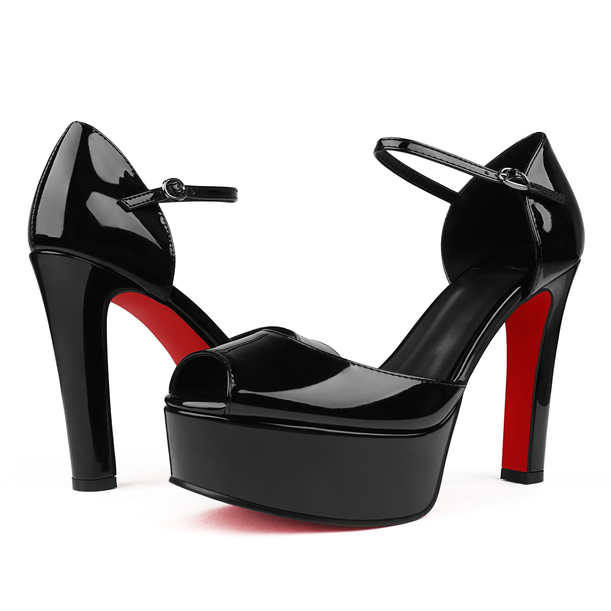 130mm Women's Red Bottom Open Toe Sandals Ankle Strap High Heel Summer Shoes Chunky Heel Platforms-MERUMOTE