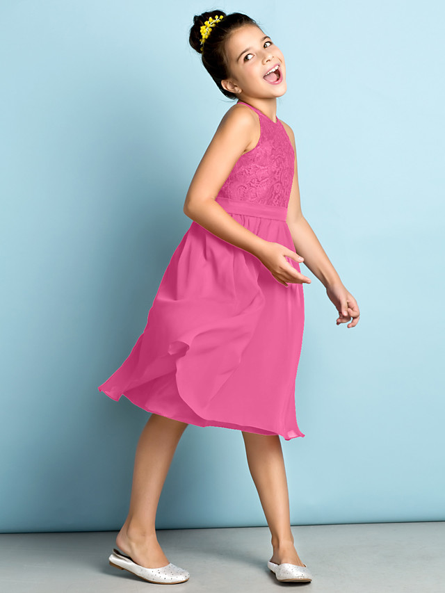 Daisda A-Line Jewel Neck Knee Length  Flower Girl Dress With Lace 