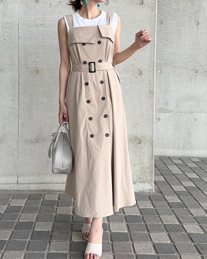 Double Breasted Strap Sleeveless Maxi Dress