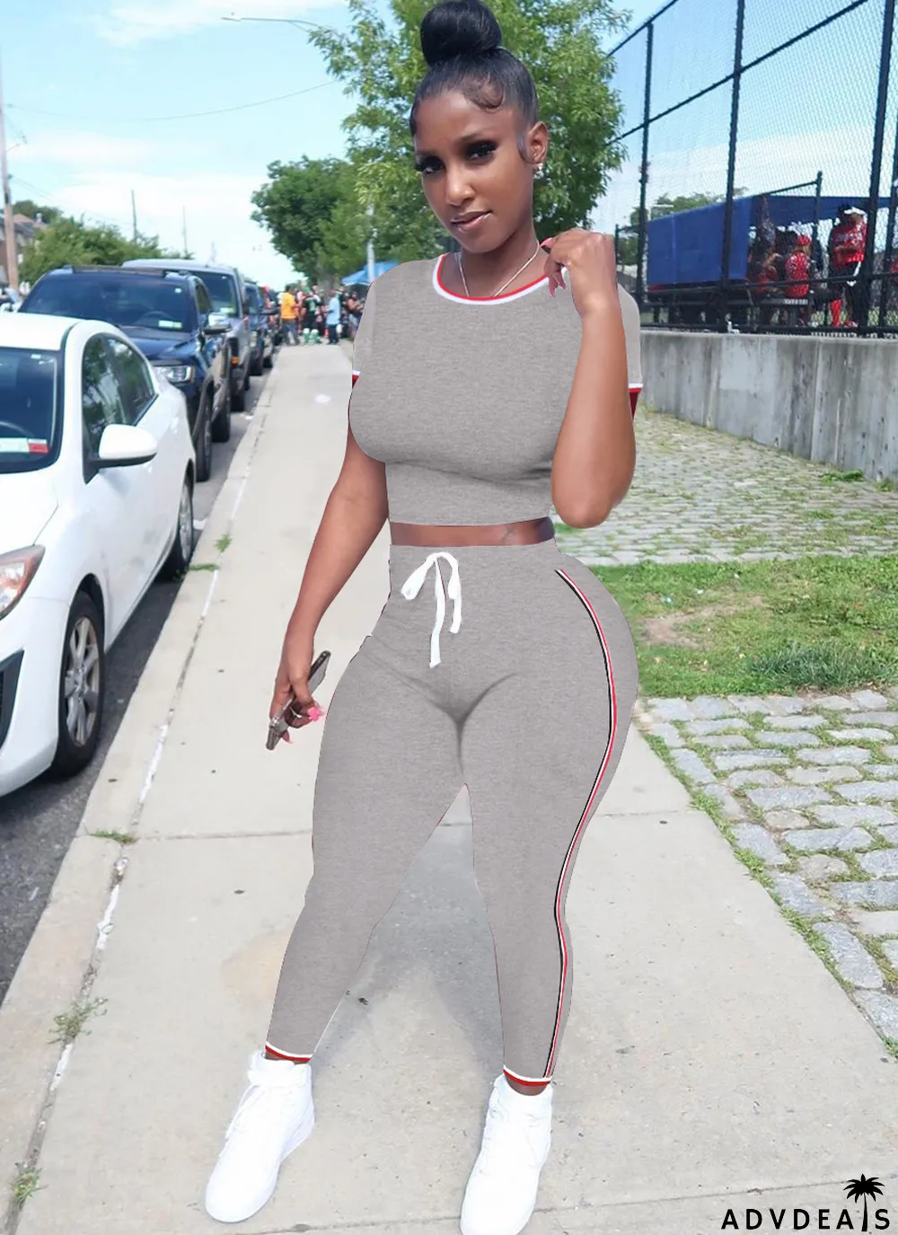 Summer 2PC Contrast Sexy Bodycon Crop Top and Pants Matching Set