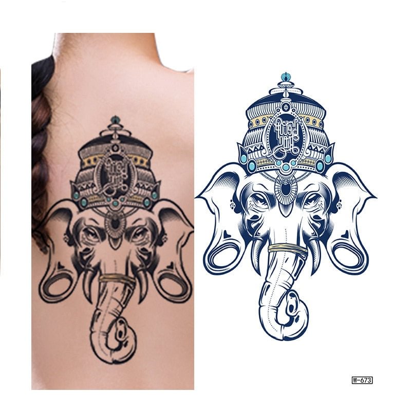 Waterproof Temporary Tattoo Sticker Compass Arrow Tattoos India Elephant Body Art Arm Fake Sleeve Tatoo Women Men