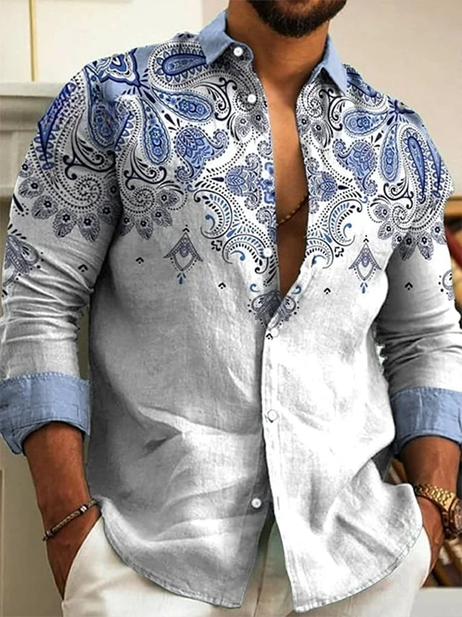 Men's Ethnic Retro Pattern Lapel Shirt