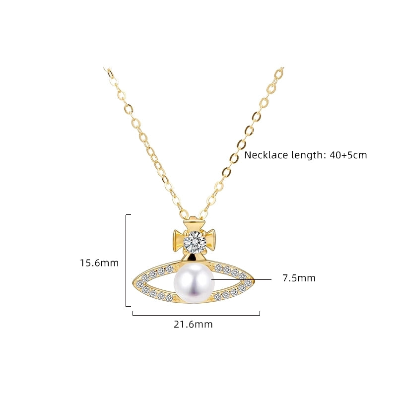 925 Sterling Silver Long-Lasting Plated Pearl Zircon Cable Chain Polishing Plating Inlay Geometric Pendant Necklace