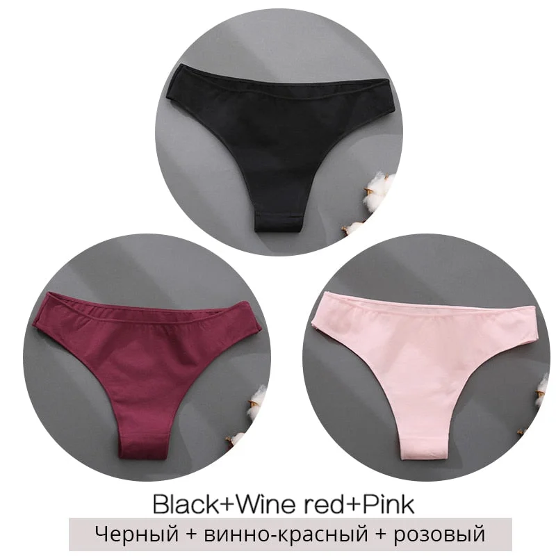 FINETOO 3Pcs/set Cotton Brazilian Panties M-2XL Women Underwear Ladies Soild Color T-back Underpants Sexy Low-rise Panty 2021