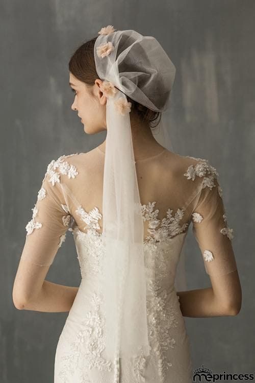 Cap Veils With Floral Applique