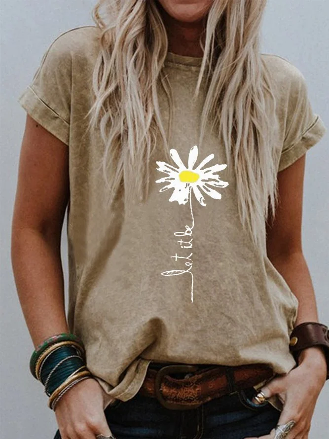 Khaki Short Sleeve Floral-Print Floral Casual Shirts & Tops