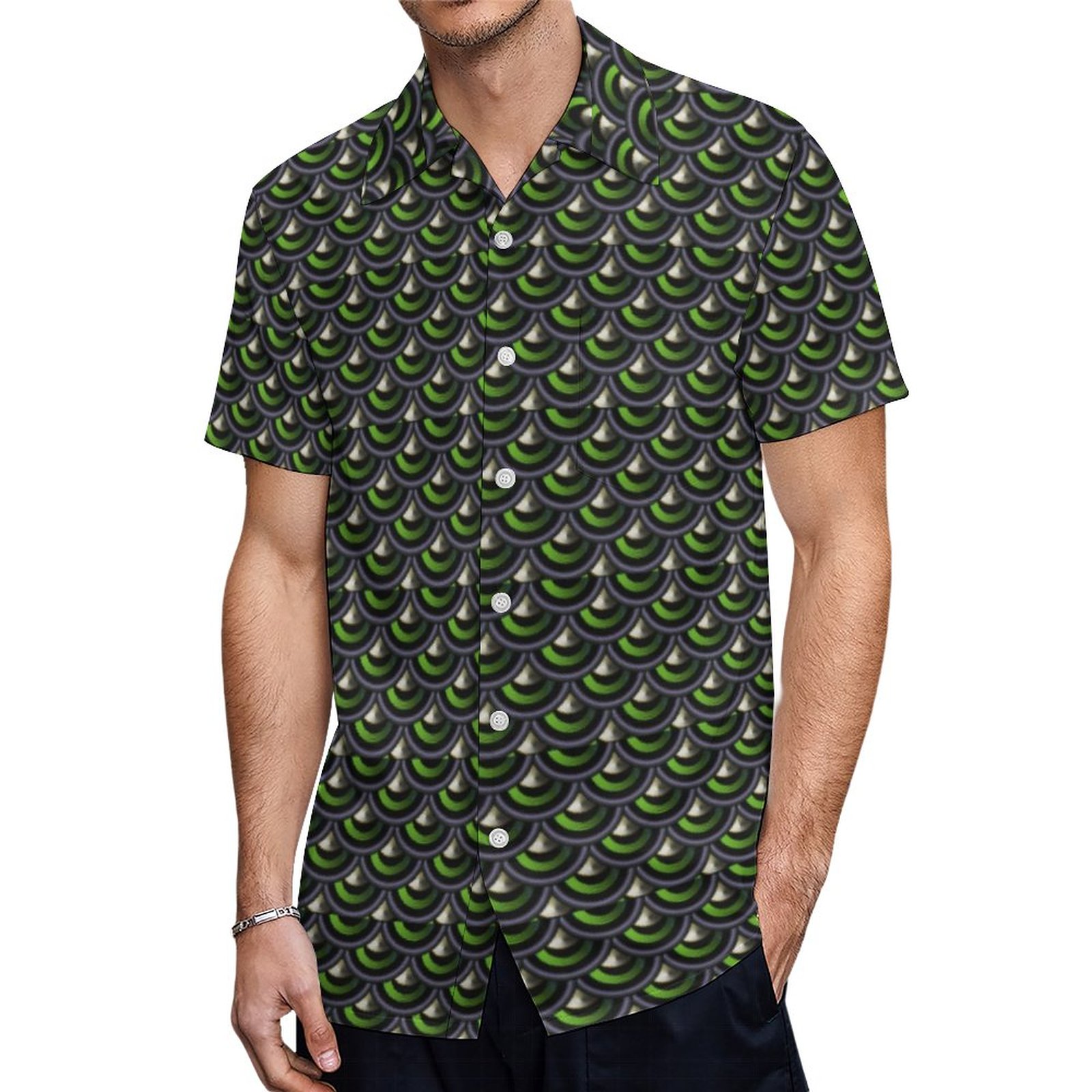 Art Deco Peacock Mermaid Skin Japanese Wave Hawaiian Shirt Mens Button Down Tropical Hawaii Beach Shirts