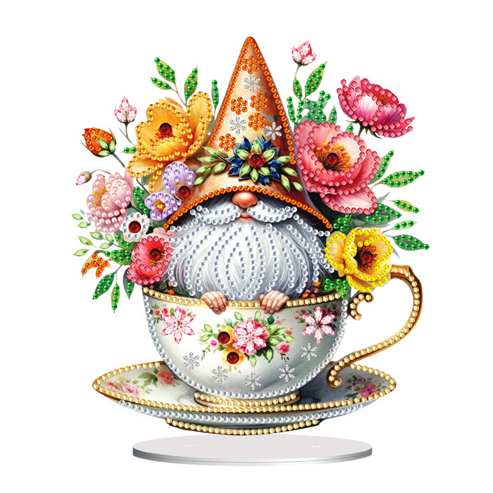 Acrylic Special Shape Teacup Gnome Diamond Painting Desktop Ornaments for Home