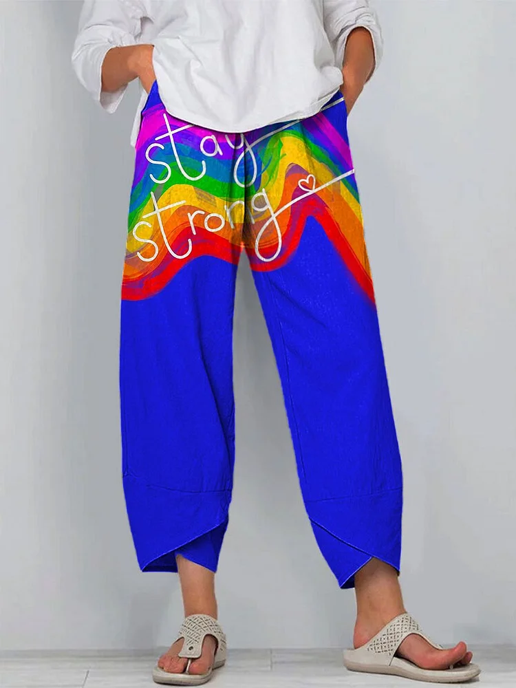 "Stay Strong" Postive Vibe Graphic Printed Women's Cotton And Linen Casual Pants