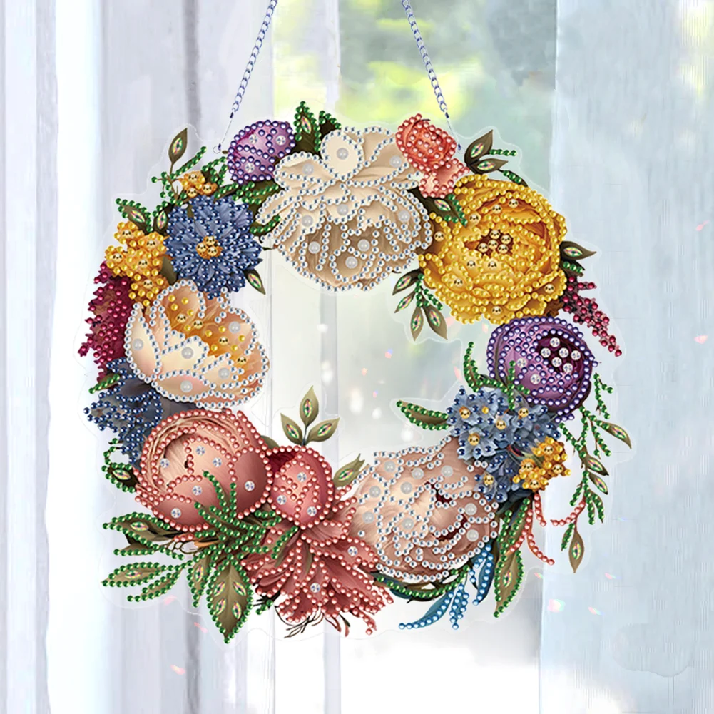 DIY Flower Wreath Acrylic Special Shaped Diamond Painting Wall Decor Wreath