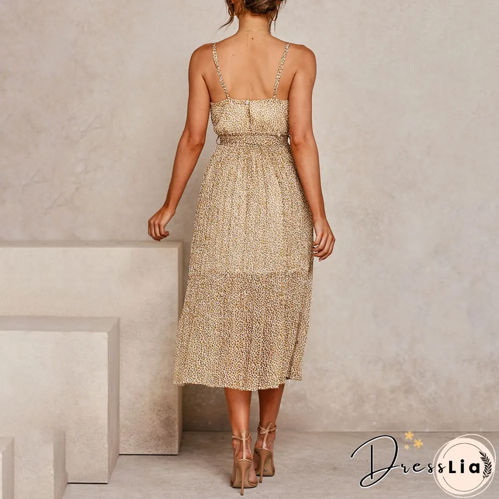 Pleated Elegant Dress With Fashionable Suspenders