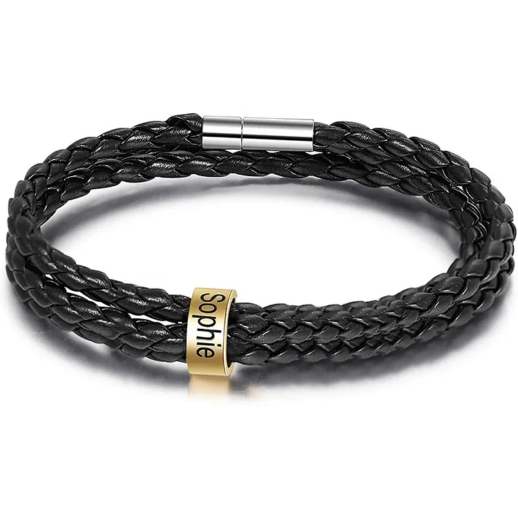 Men Braided Leather Bracelets with 1 Bead Bracelet Gifts for Him