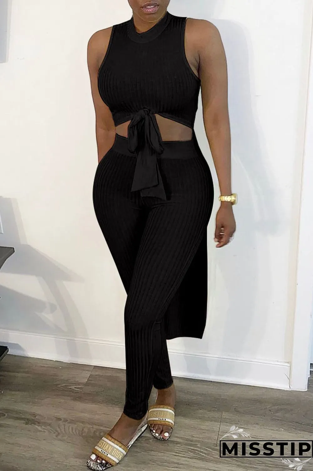 Grey Sexy Solid Asymmetrical O Neck Sleeveless Two Pieces