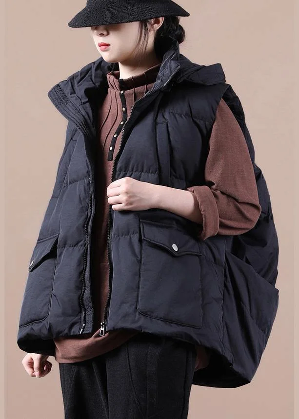 Luxury black down jacket woman oversize parka stand collar pockets Casual Vest