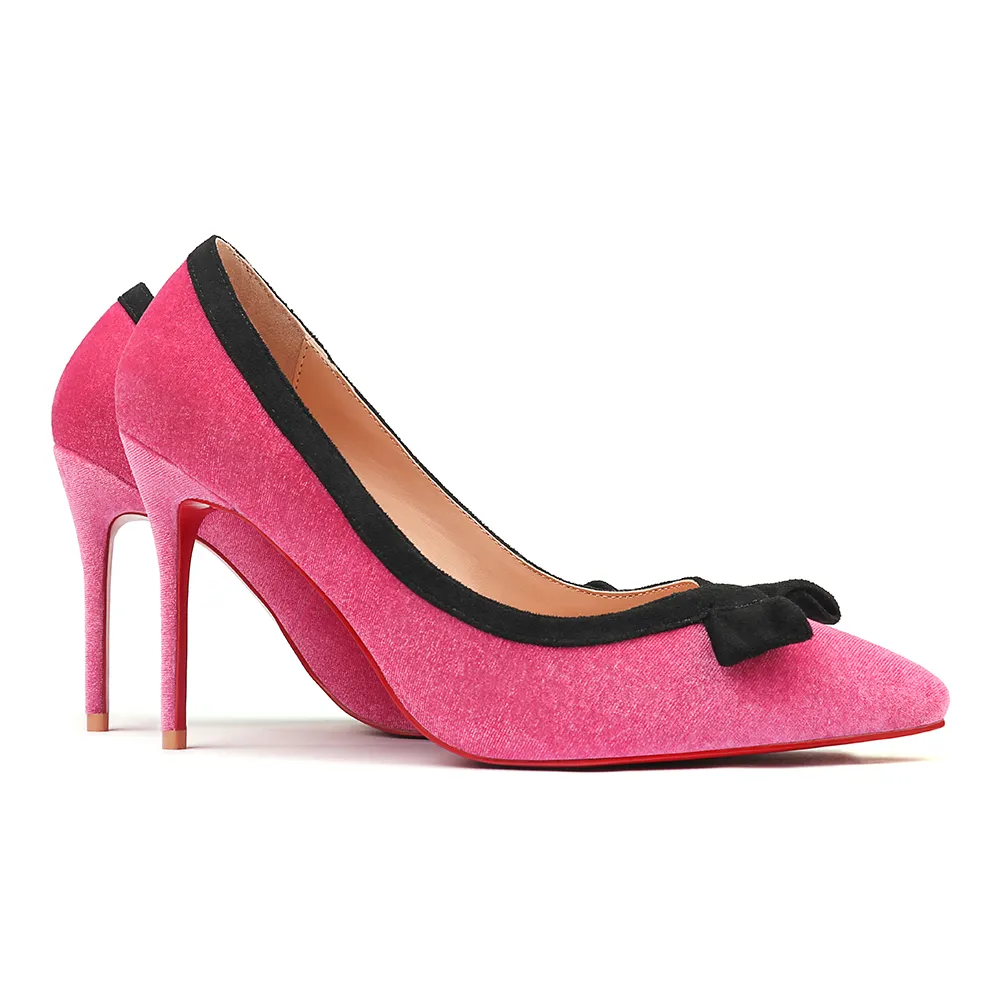 100mm/120mm Bowknot Fashion High Heels Sexy Prom Mixed Colors Red Bottoms Stiletto Coral Fleece-vocosishoes