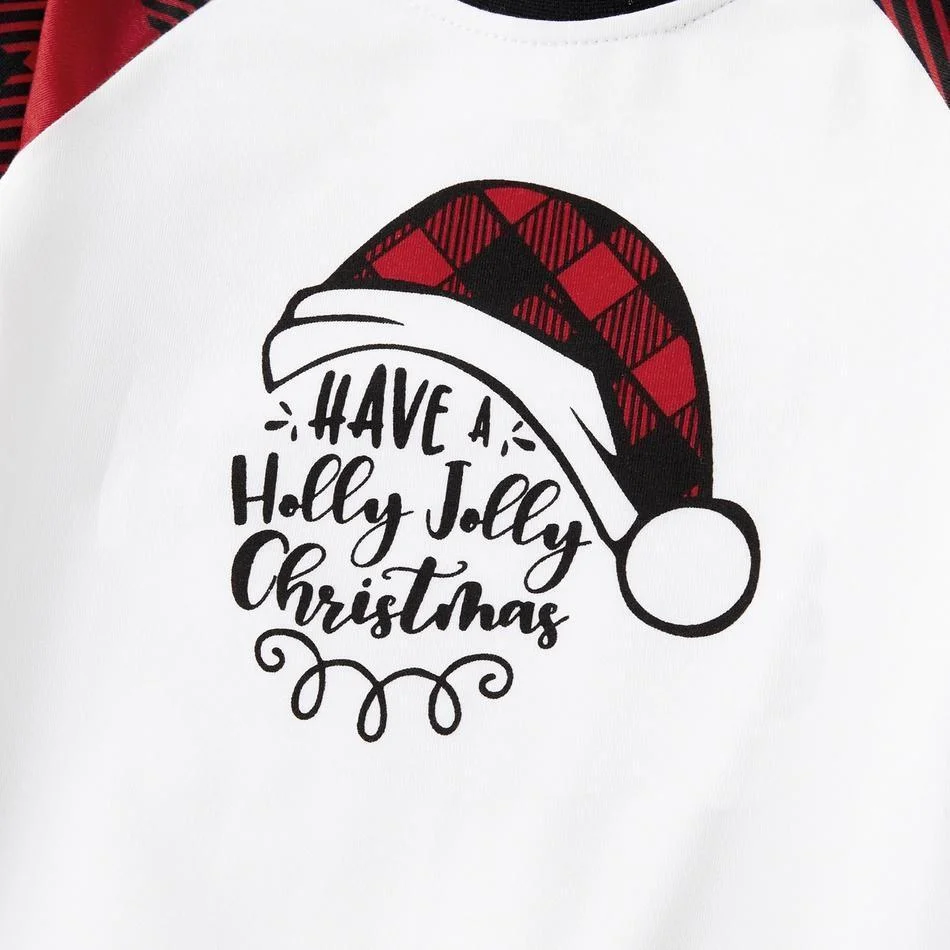Family Matching Plaid Christmas Hat Print Pajamas Sets