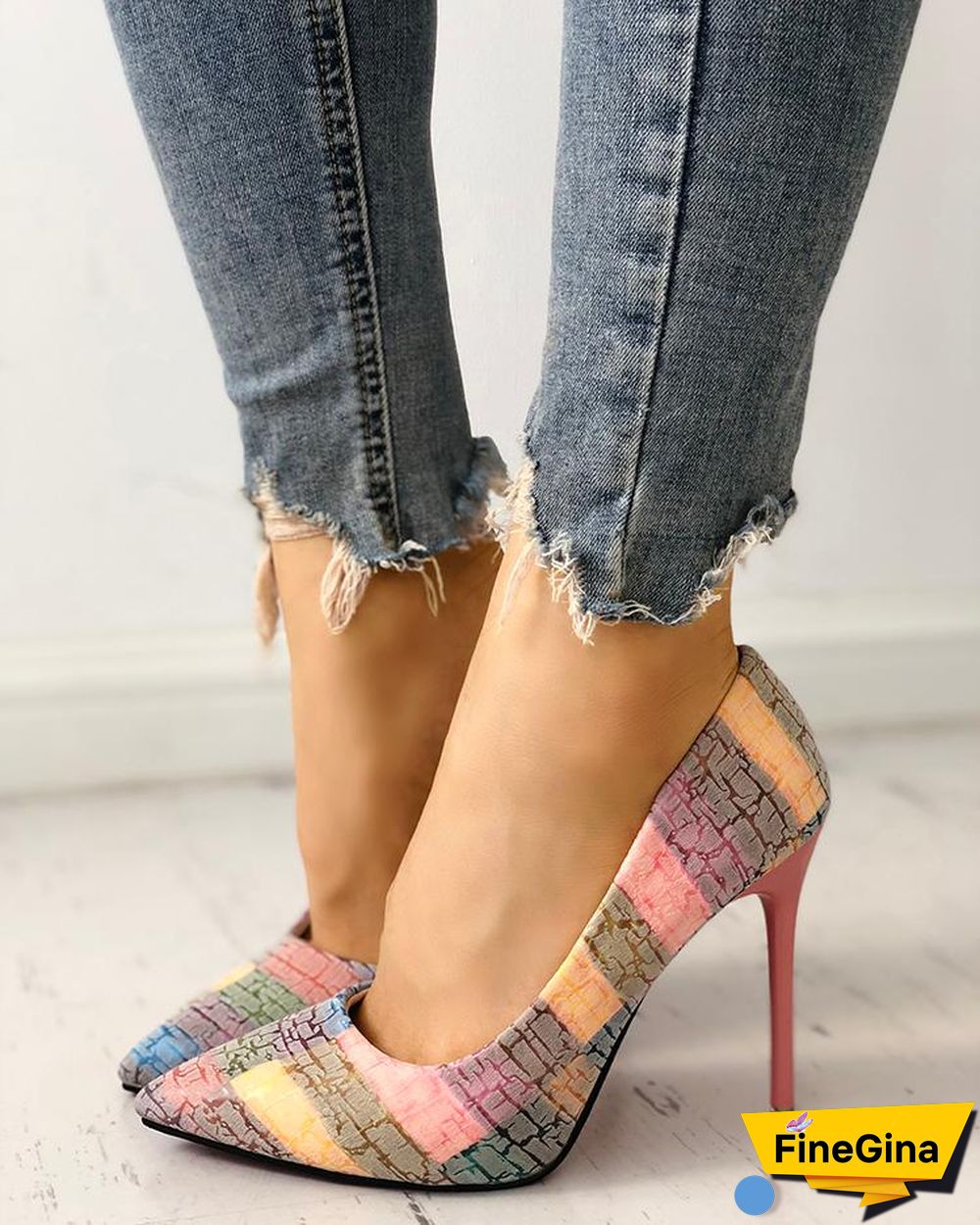 Contrast Color Pointed Toe Thin Heels