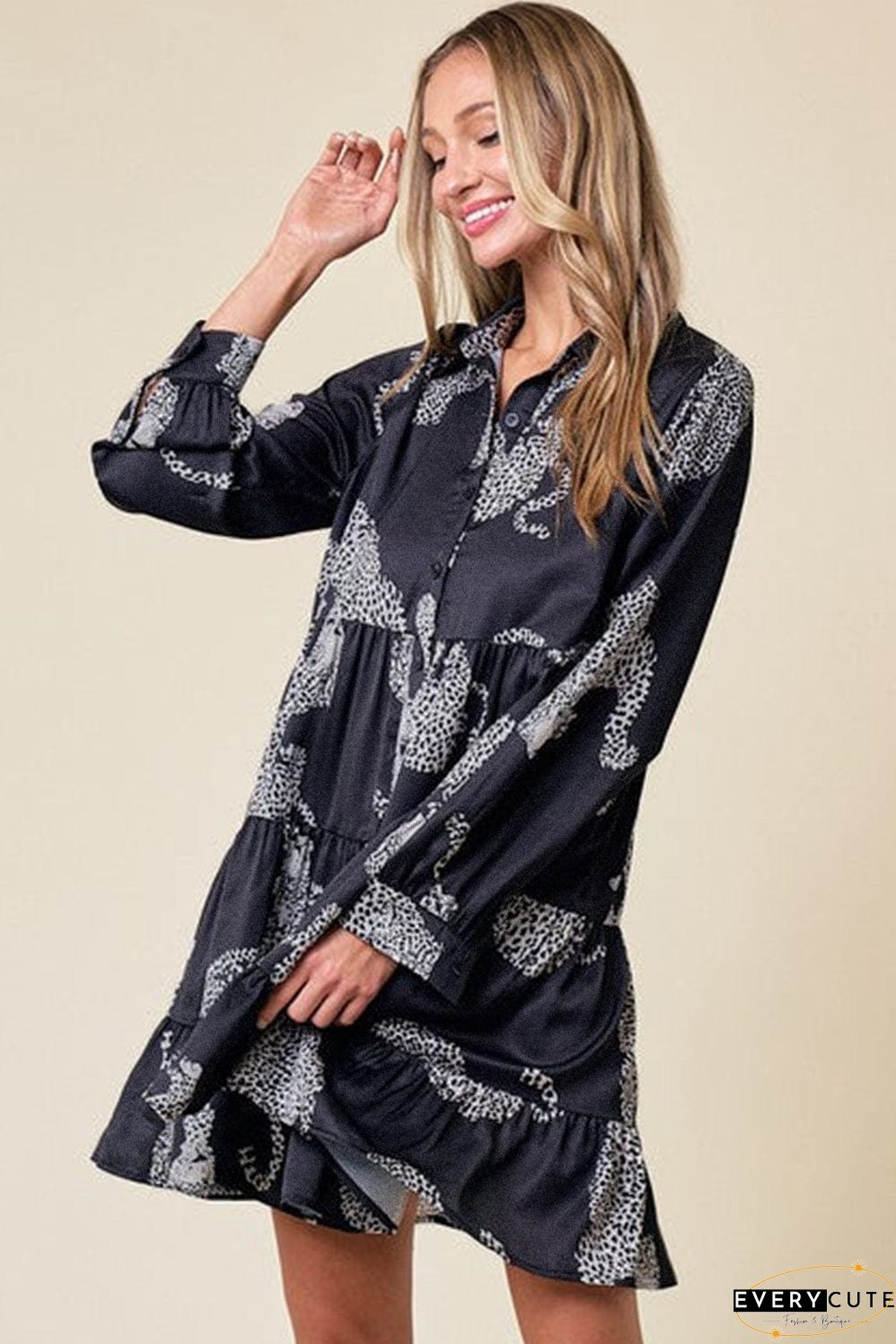 Size Curve Blouses Crane Print Loose Oversized Blouse