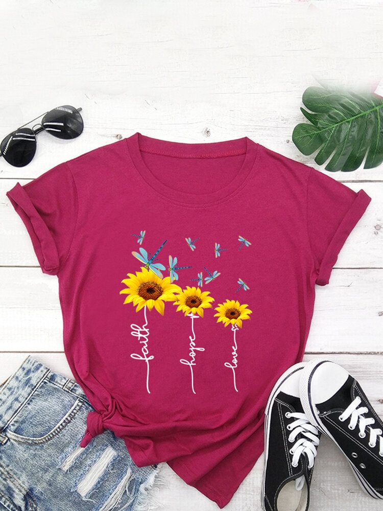 Floral Printed Short Sleeve O Neck T shirt P1700057