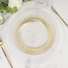 10 Pack | 9" Clear / Gold Swirl Rim Plastic Dinner Plates, Round Disposable Party Plates