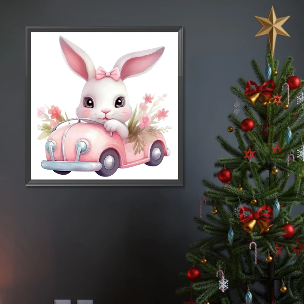 Full Round Diamond Painting 30*30cm - Pink Car Bunny