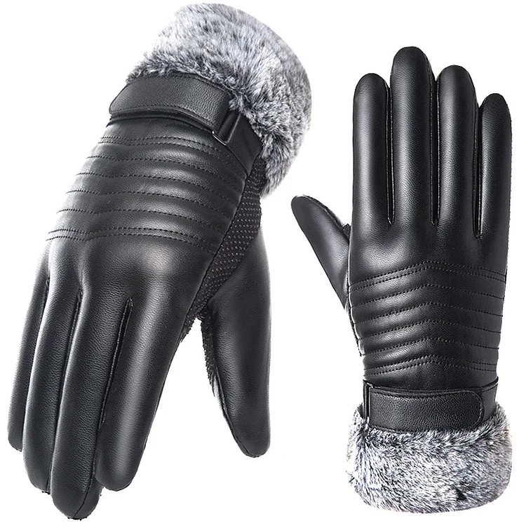 Winter Hairy Mouth Touch Screen Non-slip Padded Thickened Warm Waterproof Outdoor Motorcycle Riding Leather Gloves