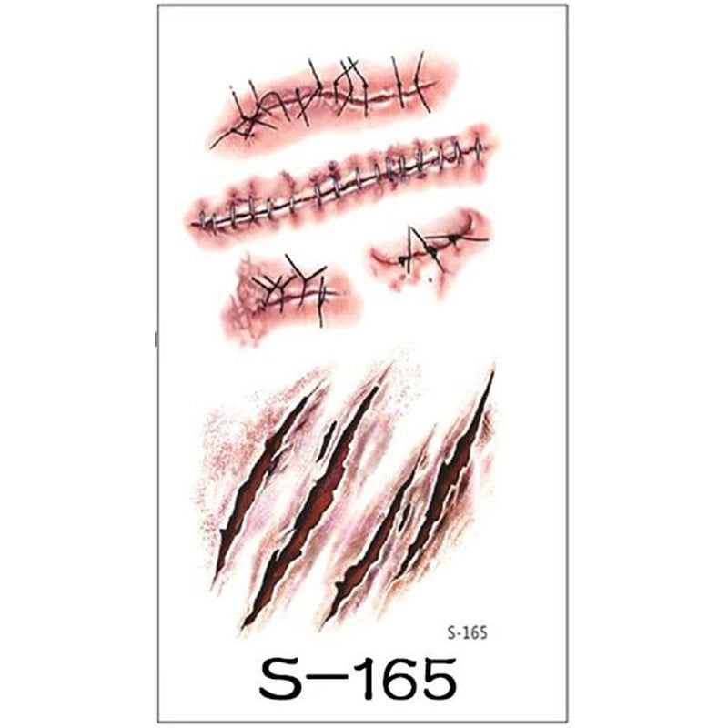 Tattoo Sticker Waterproof Scar Needle Stiched Prank Sticker Halloween Horror Wound Realistic Blood Wound Scar