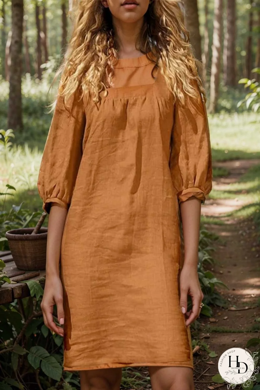 cotton linen loose casual half sleeve mini dress