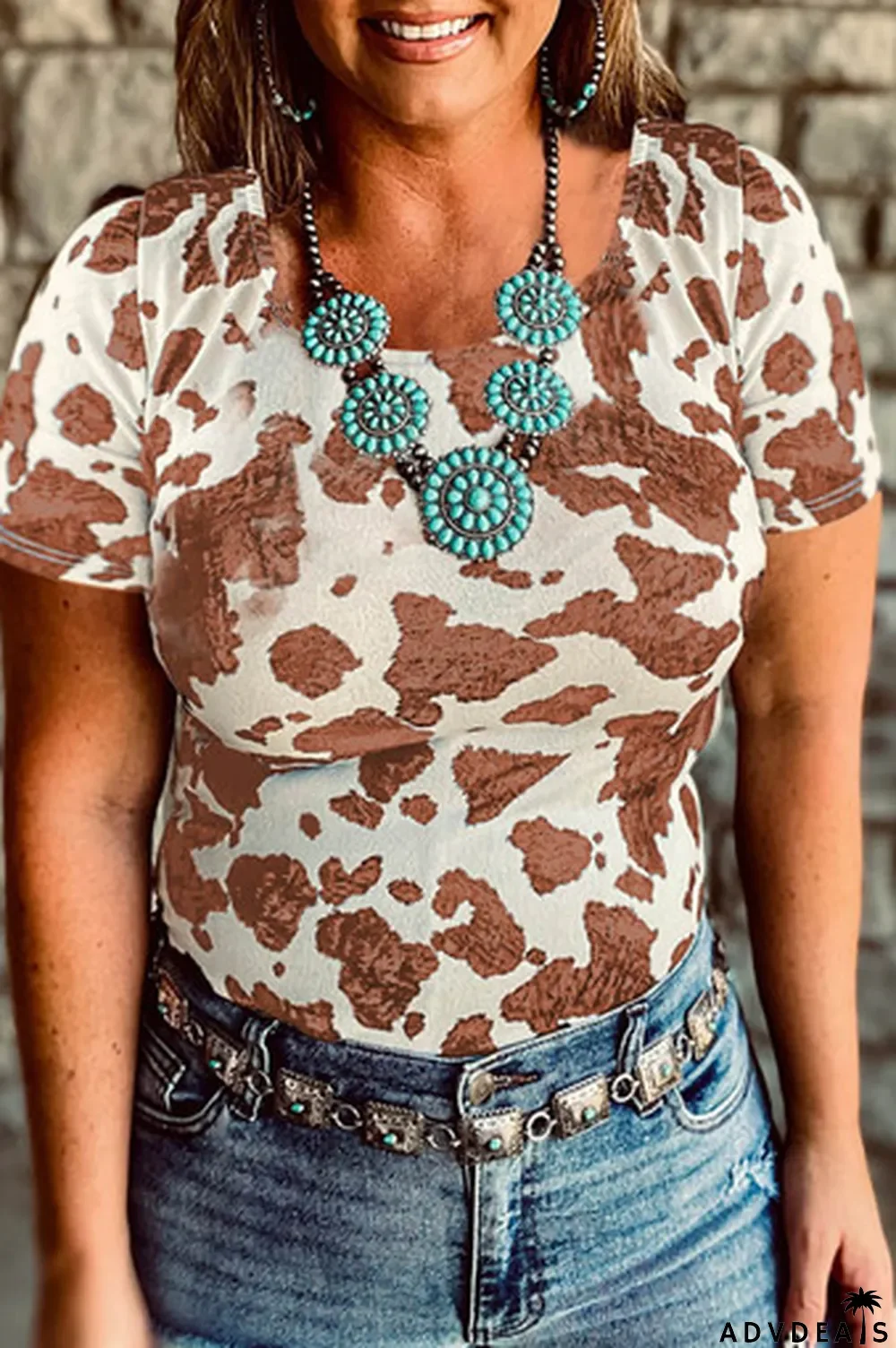 Brown Western Cow Spots Short Sleeve T-shirt