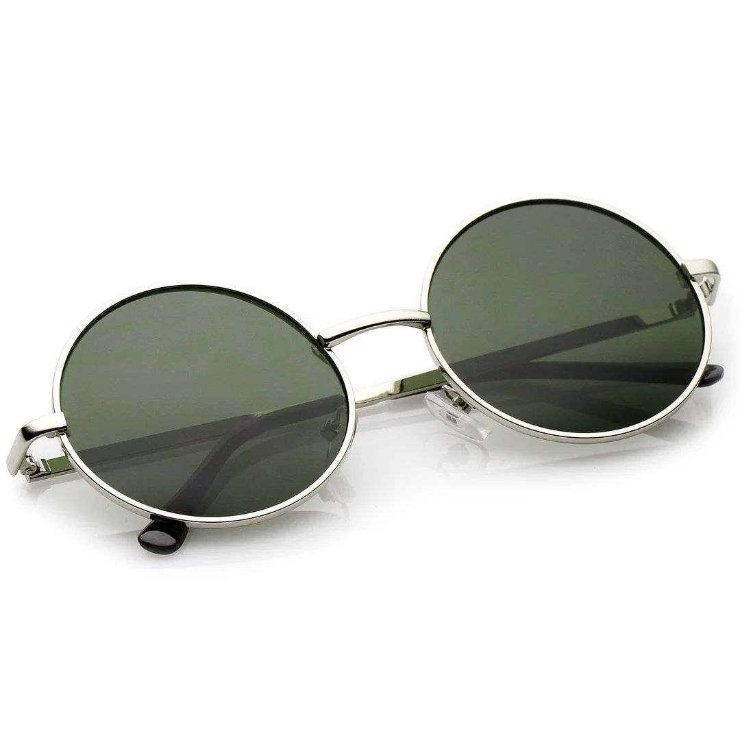 Retro Metal Frame Slim Temple Neutral-Colored Lens Round glasses 51mm