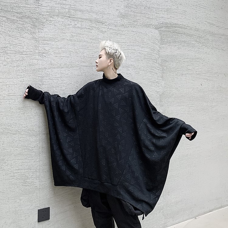 -Dark Miyake Style Pleated Fabric Bat Sleeve Cape Sweater D518-P90-Usyaboys-Mne and Women's Street Fashion Shop-Christmas