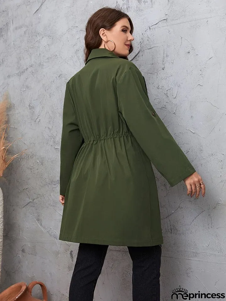 Plus Size Lapel Collar Roll-Tab Sleeve Trench Coat