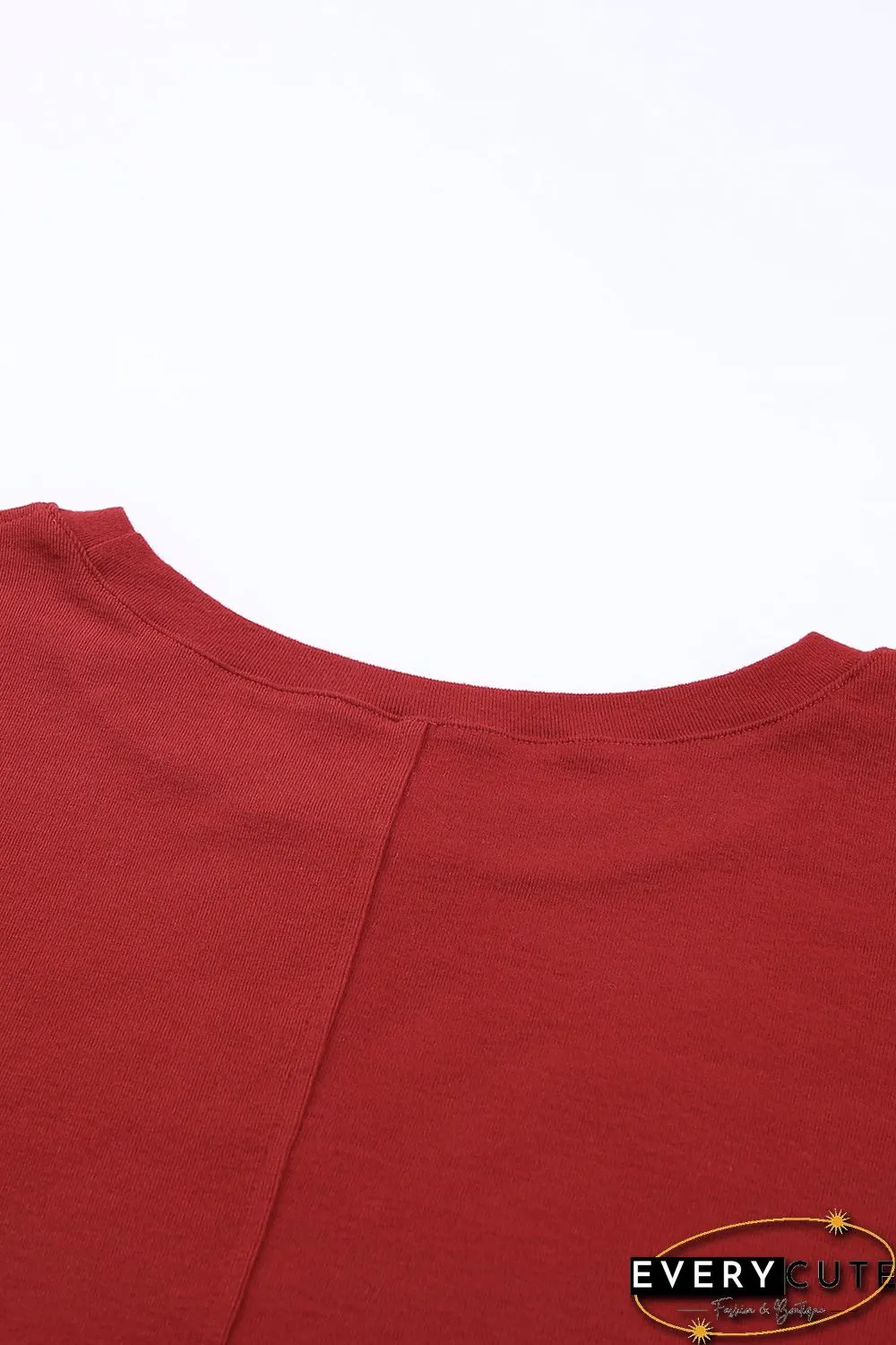 Red Solid Color Patchwork Long Sleeve Top