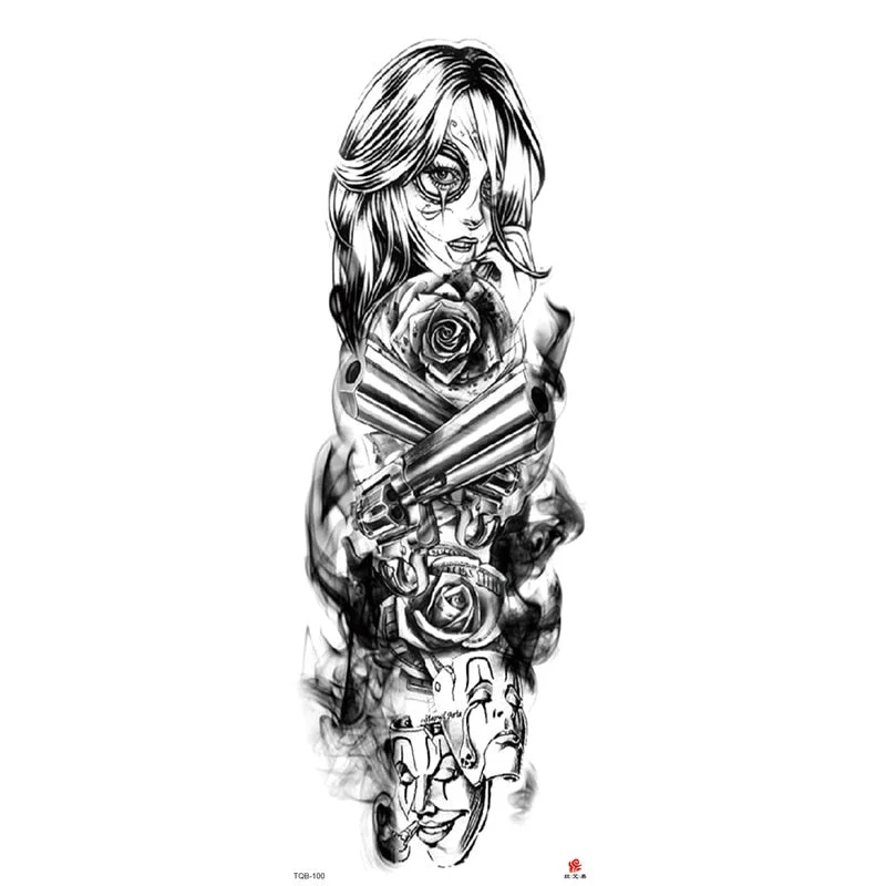 Full Arm Temporary Tattoos Sleeve for Men Women Realistic Fake Tatoo Warrior Lion Mechanical Skull Wolf Rose Tatto Sticker Totem