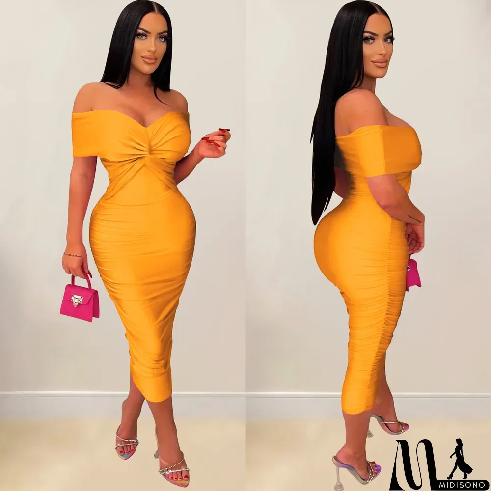 MidiSono - Sexy Cross Wrap Chest Cross Pleated Maxi Dress