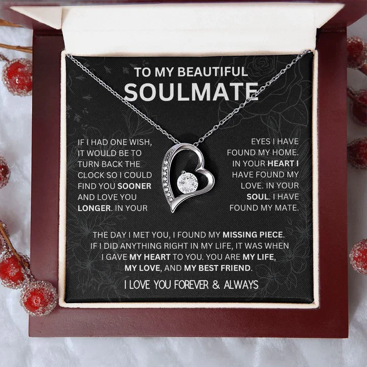 To My Beautiful Soulmate S925 Heart Necklace "I Love You Forever & Always" Emotional Gifts Set