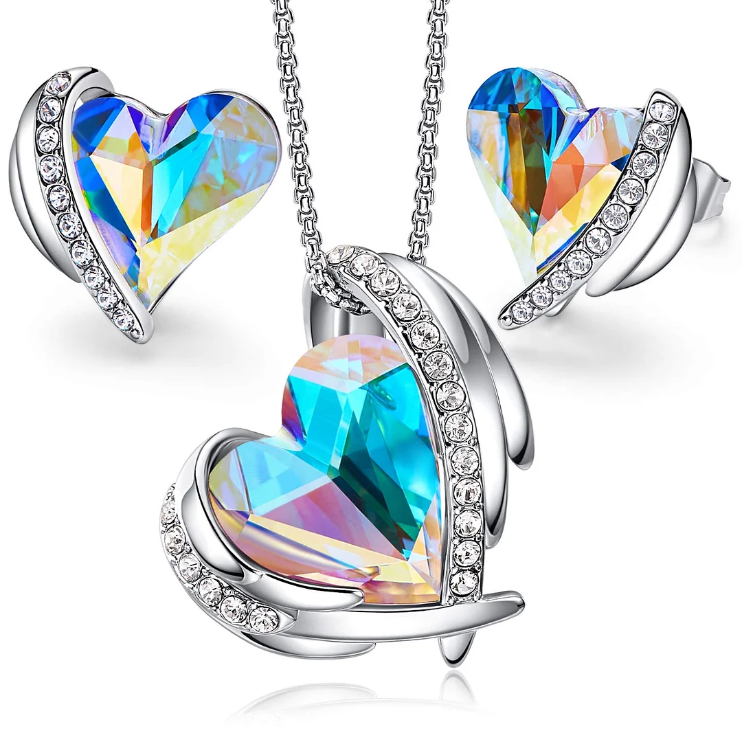 CDE Pink Angel 18K Rose Gold Jewelry Set Women Heart Pendant Necklaces