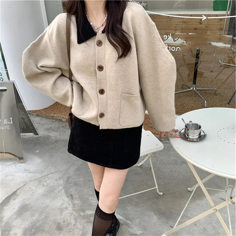 Ueong Polo Coloured Sweater Cardigan Coat Girl 2024 New Fashion Sweater Sweater Girl