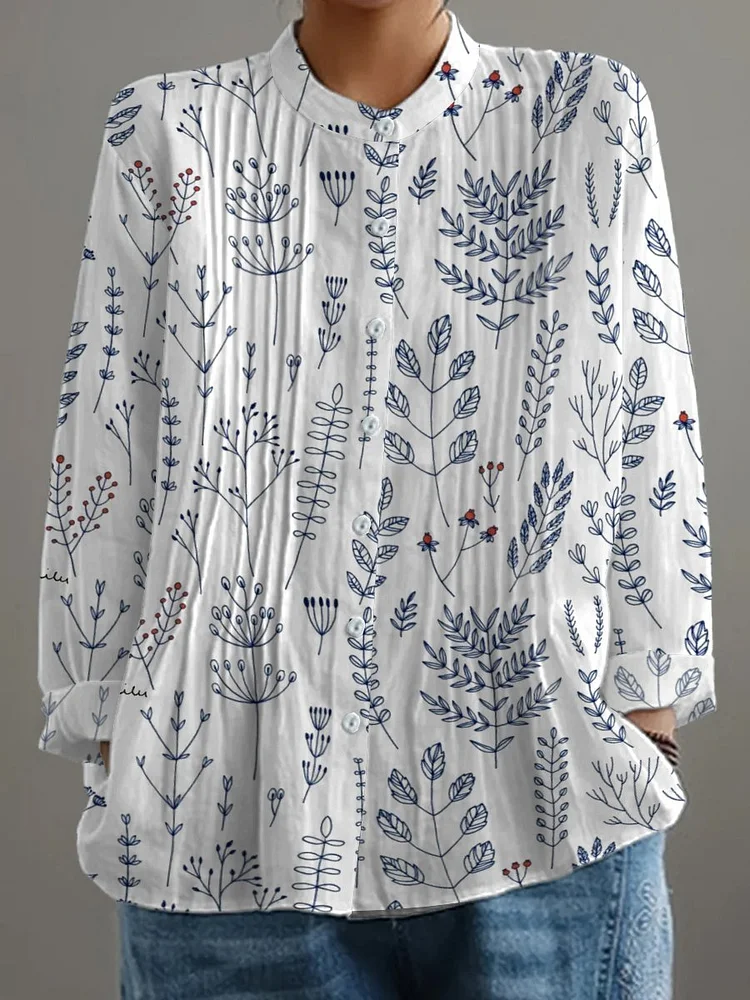 Women's Retro Floral Art Print Casual Shirt 