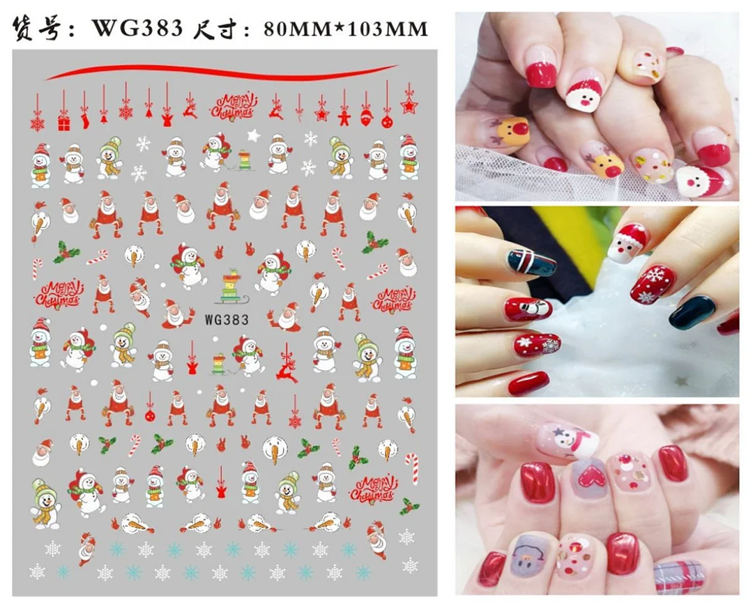 3D Christmas Autumn Winter Nail Sticker Santa Claus Elk Snowman Christmas Tree Star Deer Sliders Manicure Art Gel Polish Decals-Nail Inspo