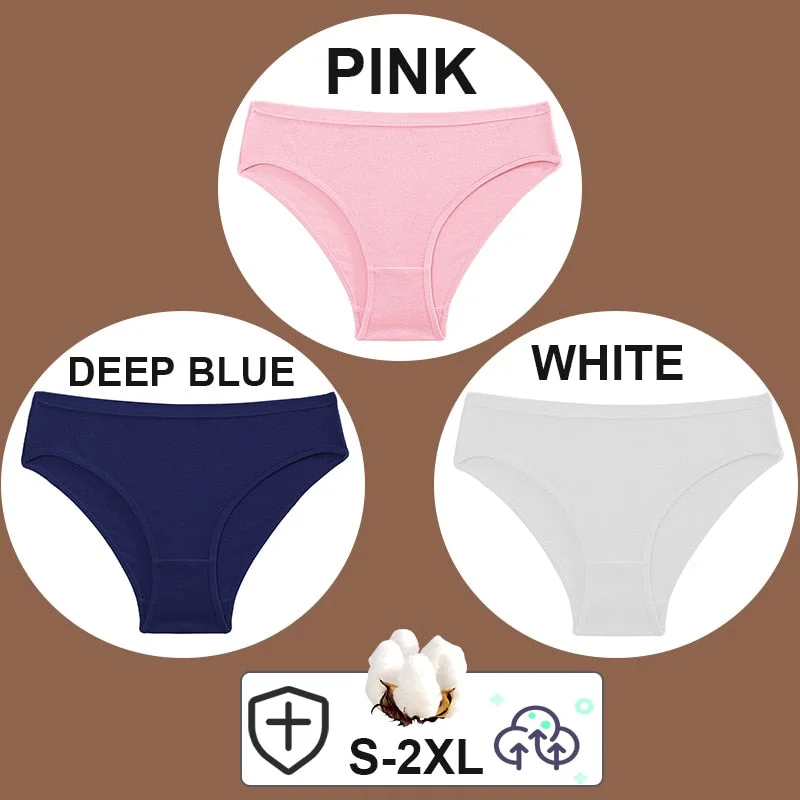 FINETOO 3PCS/Set Women Cotton Pantys Soft Back Love Lace Briefs Mesh Femme Underpants Woman Low-Waist Underwear Lingerie S-2XL