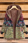 Vintage Floral Panel Print Hooded Coat