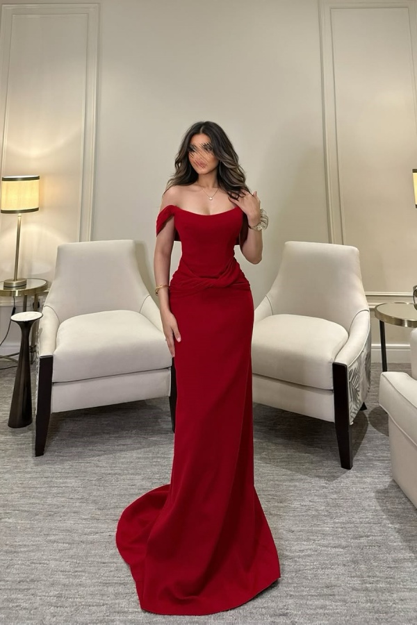 Slim Fit Red Off-The-Shoulder Long Prom Dress