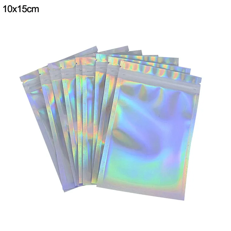 20pcs Iridescent Zip Lock Bags Pouches Cosmetic Plastic Laser Holographic Makeup Storage Bag Hologram Zipper Bags Gift Packaging