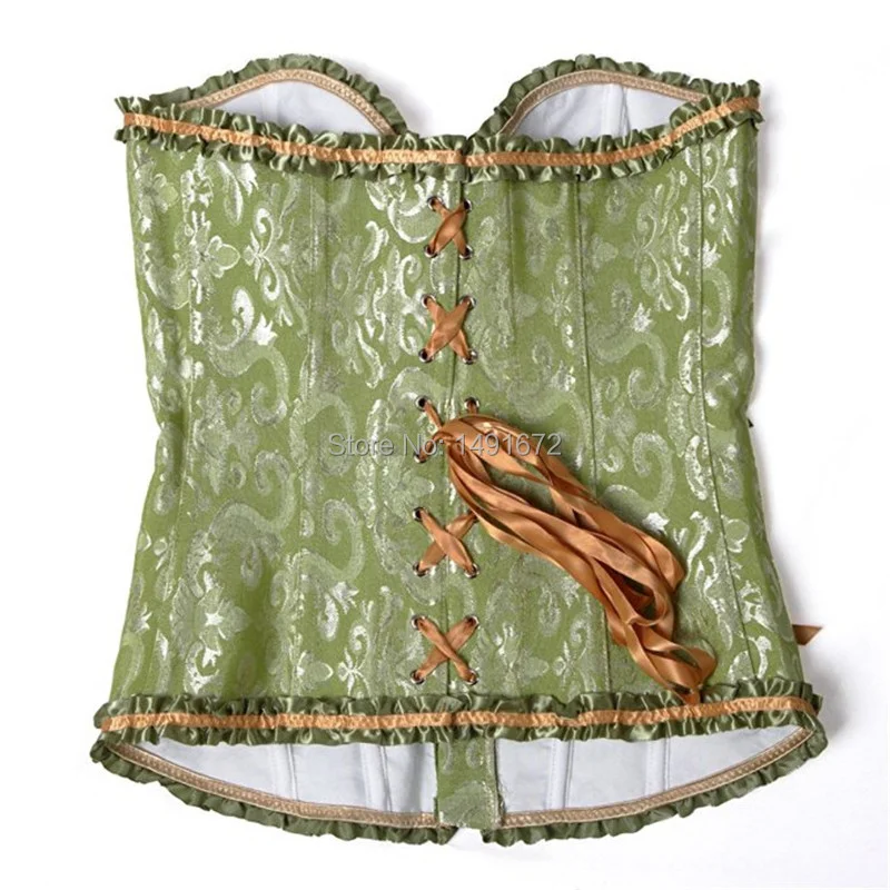 Billionm Sapubonva corsets and bustiers tops sexy women green white black white brocade corset zip vintage style corselet overbust ladies
