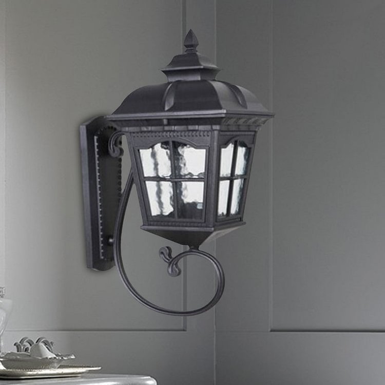 Aluminum Black Wall Mount Lighting Geometric 1-Head Lodges Wall Lamp with Water Glass Shade