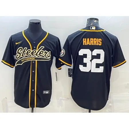 Men's Pittsburgh Steelers #32 Franco Harris Black With Patch Cool Base Stitched Baseball Jersey PMAC