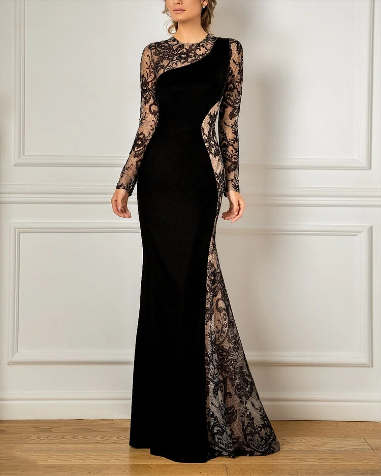 Women's Patchwork Embroidered Mesh Dress 
