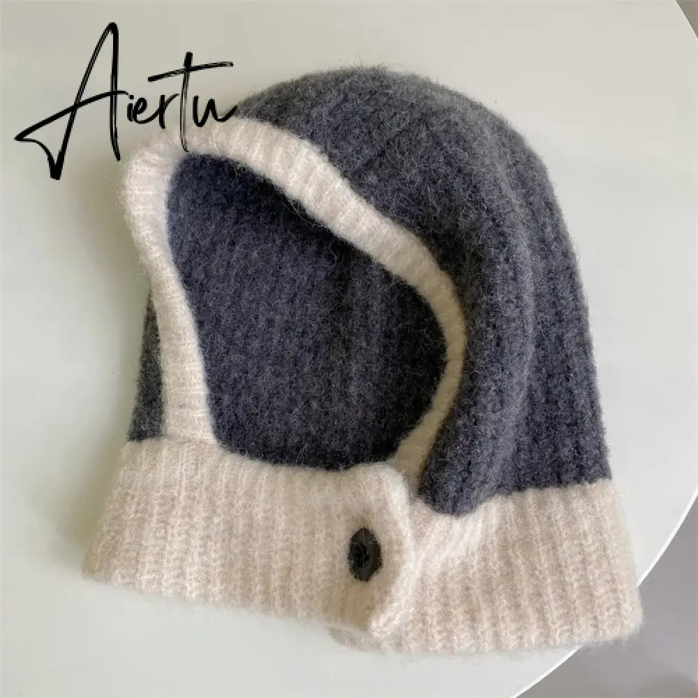 Kpop Color Women Girl Y2K Knit Scarf Hat Outdoor Winter Ski Full Face Mask Caps Fashion Warm Crochet Hood Bonnets Aiertu
